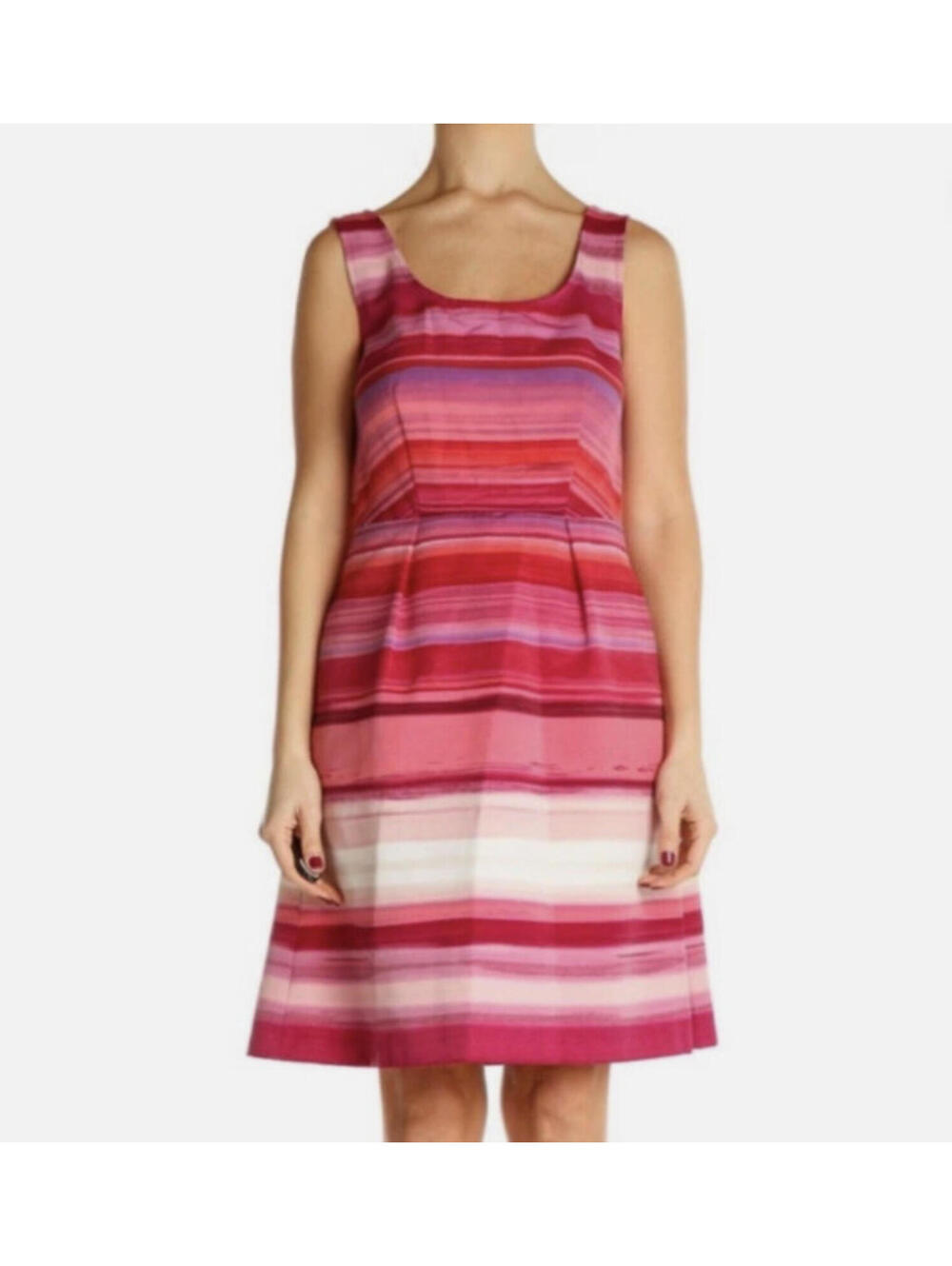 Ann Taylor Loft Pink & Red Ombre Striped Fit & Flare Tank Dress w/ Pockets S-12P
